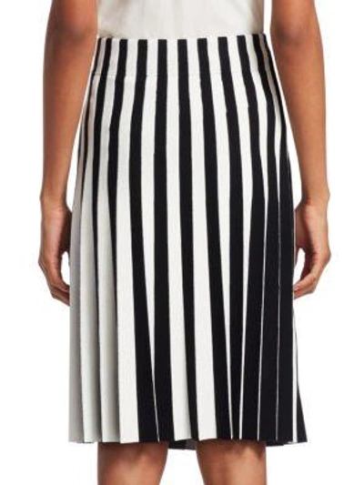 Shop Akris Punto Stripe Pleated Skirt In Black Cream