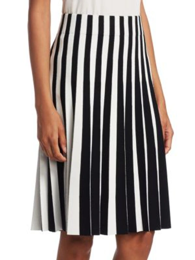 Shop Akris Punto Stripe Pleated Skirt In Black Cream