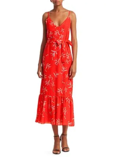 Shop Borgo De Nor Margarita Printed Midi Dress With Capelet In Firefly Red