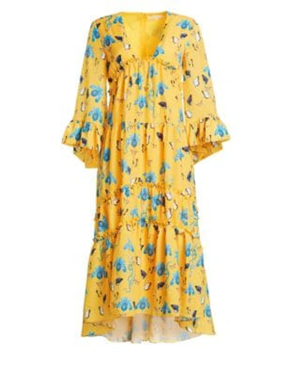 Shop Borgo De Nor Iris Printed High-low Dress In Iris Yellow