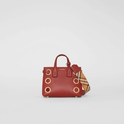 Shop Burberry The Baby Banner In Grommeted Leather In Crimson