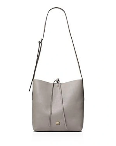 Shop Michael Michael Kors Junie Large Leather Messenger In Pearl Gray/gold