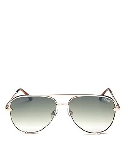 Shop Quay Women's High Key Polarized Mini Aviator Sunglasses, 53mm In Rose Gold/green
