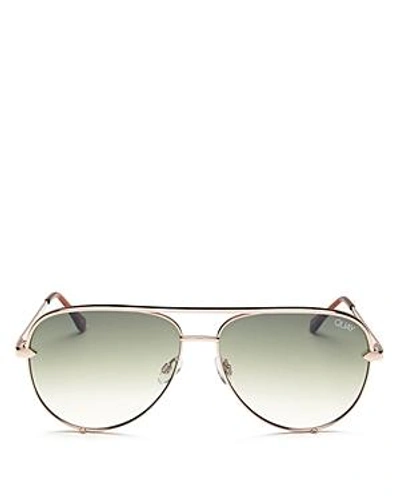 Shop Quay Women's High Key Aviator Sunglasses, 56mm In Rose Gold/green