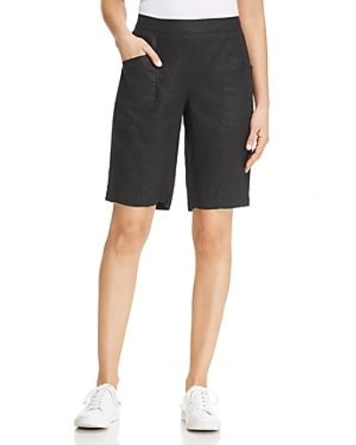 Shop Eileen Fisher Organic Linen Bermuda Shorts In Black