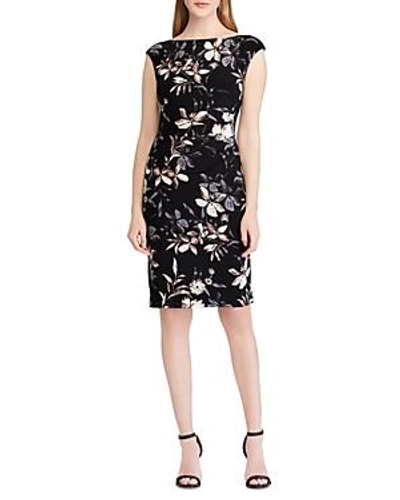 Shop Ralph Lauren Lauren  Floral Jersey Dress In Black/peach/multi
