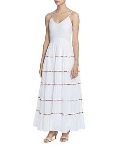 Shop Catherine Catherine Malandrino Soumaya Tiered Ruffle Pom-pom Maxi Dress In Bright White