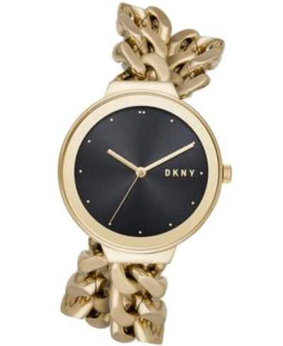 Shop Dkny Women's Astoria Gold-tone Stainless Steel Double Wrap Chain Bracelet Watch 38mm, Created For Macy's