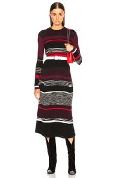 Shop Proenza Schouler Space Dye Knit Midi Dress In Black,red,stripes