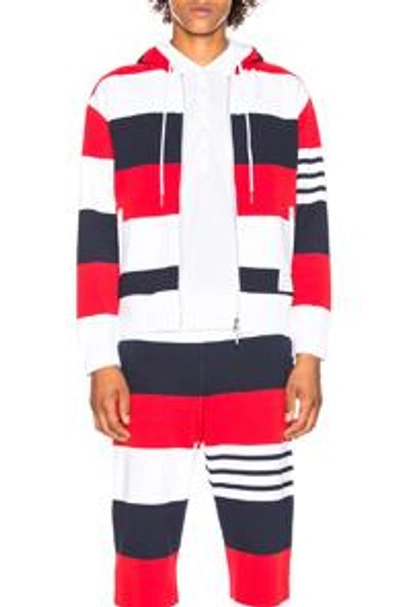 Shop Thom Browne Drop Shoulder Zip Hoodie In Blue,red,stripes,white