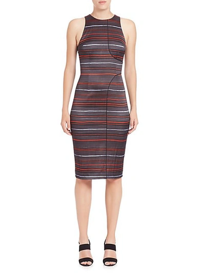 Shop Suno Seam-detail Stripe Pencil Dress In Grey Multi