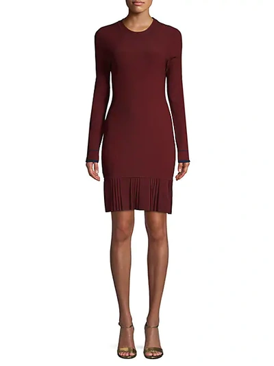 3.1 Phillip Lim Woman Pleated Stretch Ribbed-knit Mini Dress Burgundy In Burgundy