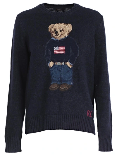 Shop Polo Ralph Lauren Polo Bear Knit Sweatshirt In Navy Multi