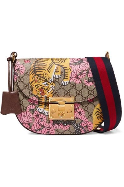 Shop Gucci Padlock Medium Coated-canvas And Textured-leather Shoulder Bag In Beige