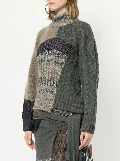 Shop Kolor Patchwork Asymmetric Sweater In Grey