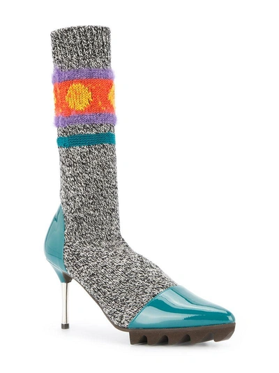 Shop Kolor Intarsia Sock Boots In Multicolour