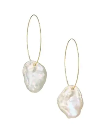 Shop Mizuki White Petal Pearl Hoop-drop Earrings In Yellow Gold