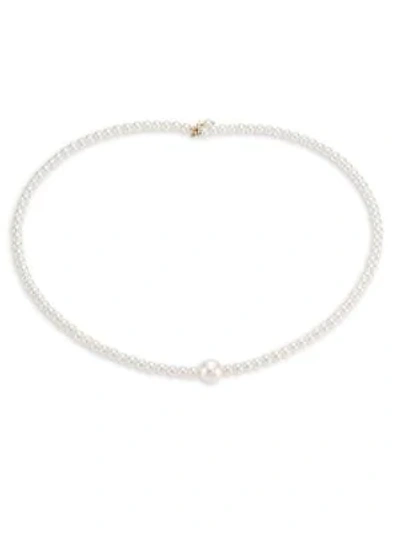 Shop Mizuki 3.5mm White Pearl Choker Necklace In Yellow Gold