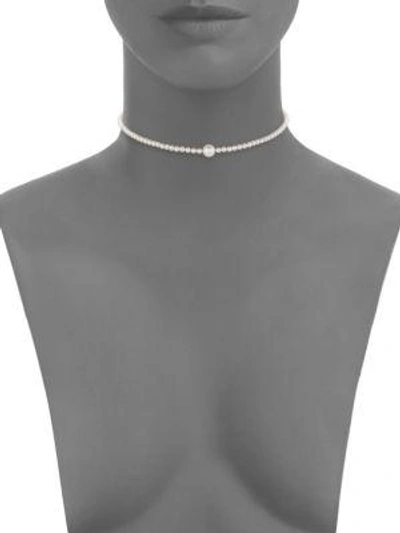 Shop Mizuki 3.5mm White Pearl Choker Necklace In Yellow Gold