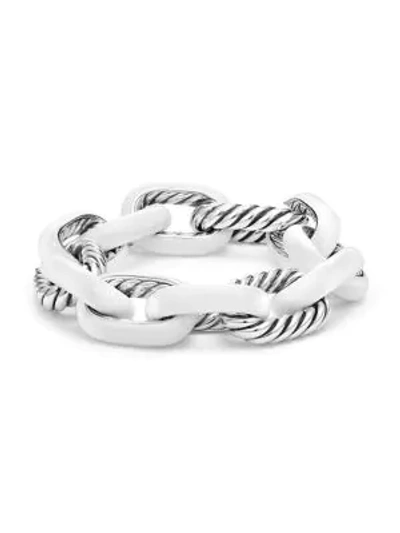 Shop David Yurman Madison Chain Enamel Sterling Silver Extra Large Bracelet In White
