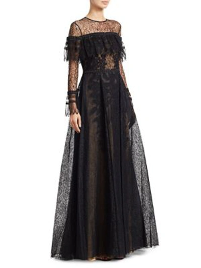 Shop Zuhair Murad Edwardian Lace Gown In Black