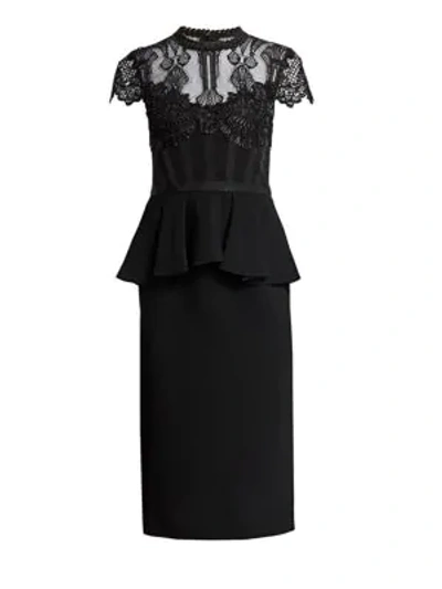 Shop Zuhair Murad Gilded Lace Peplum Midi Dress In Black