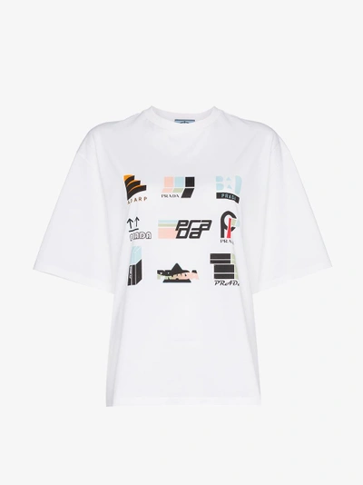 Shop Prada Multicolour Print Short Sleeve T-shirt In White