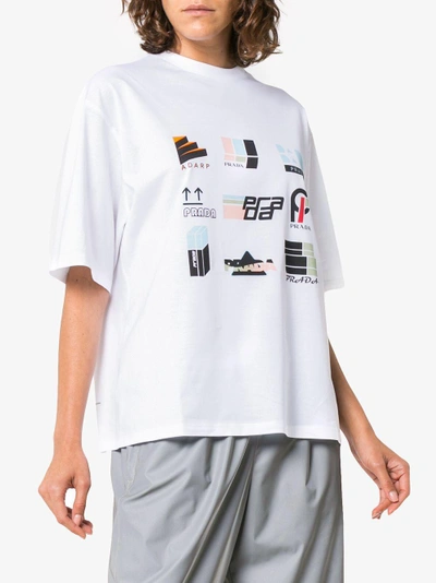 Shop Prada Multicolour Print Short Sleeve T-shirt In White