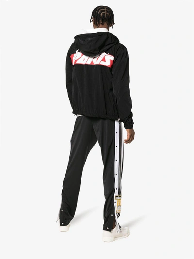 Shop Givenchy Logo Print Stripe Hooded Jacket In Black