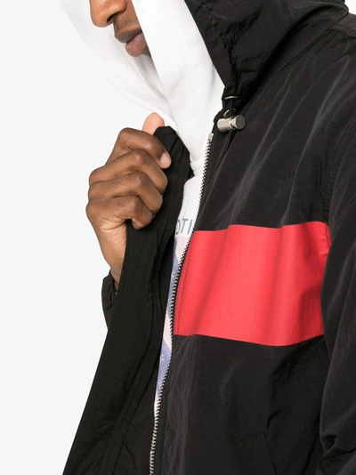 Shop Givenchy Logo Print Stripe Hooded Jacket In Black
