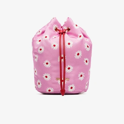 Shop Miu Miu Pink, Red And White Daisy Print Drawstring Pouch In Pink/purple