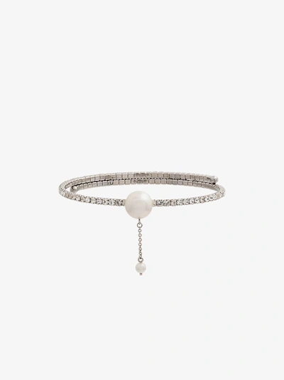 Shop Miu Miu Metallic Crystal And Pearl Choker Necklace