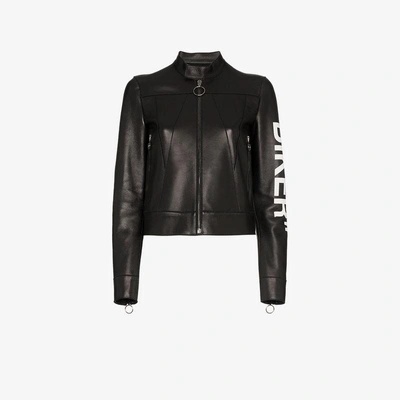 Shop Off-white Biker Print Boxy Leather Jacket In Black