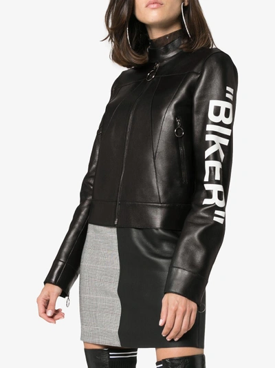 Shop Off-white Biker Print Boxy Leather Jacket In Black