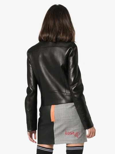 Shop Off-white Biker Print Boxy Leather Jacket In Black