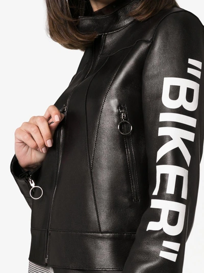 Shop Off-white Biker Print Boxy Leather Jacket In Black