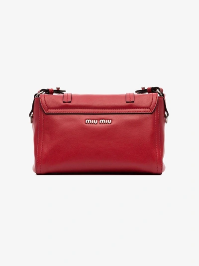 Shop Miu Miu Red Logo Buckle Leather Satchel Bag