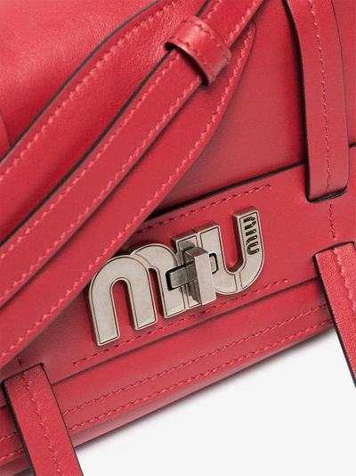 Shop Miu Miu Red Logo Buckle Leather Satchel Bag