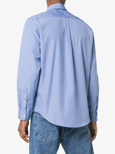 Shop Martine Rose Long Sleeve Logo Embroidered Shirt In Blue