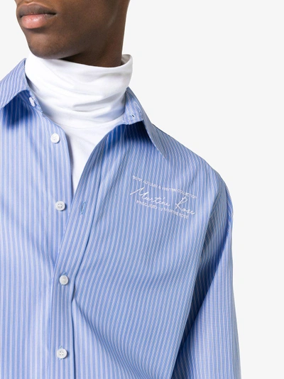 Shop Martine Rose Long Sleeve Logo Embroidered Shirt In Blue