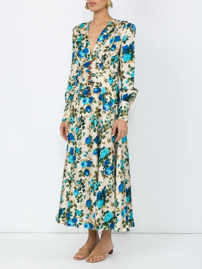 Shop Gucci Rose-print Silk-twill Midi Dress