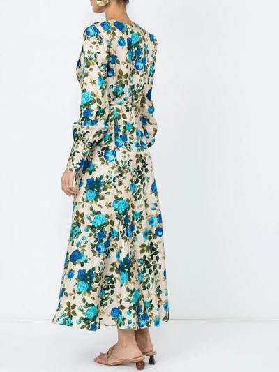 Shop Gucci Rose-print Silk-twill Midi Dress