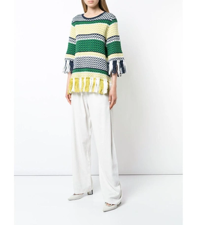 Shop Rosie Assoulin Multicolor Woven Fringed Sweater