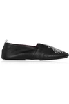Newbark Jack Embroidered Leather Slippers In Black