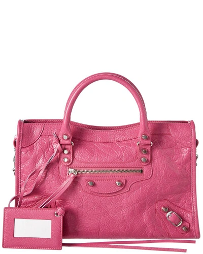 Shop Balenciaga Classic Silver City Small Leather Shoulder Bag In Pink