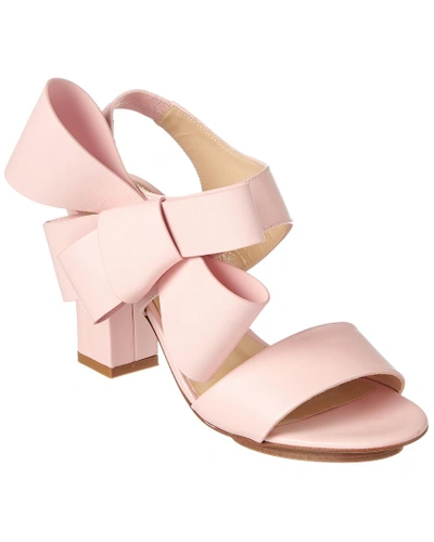 Shop Delpozo Oversized Bow Leather Sandal In Pink