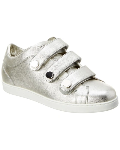 Shop Jimmy Choo Ny Metallic Leather Sneaker