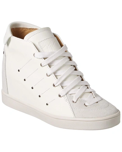 Shop Giuseppe Zanotti Leather & Suede Wedge Sneaker In White
