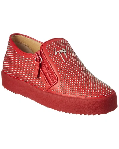 Shop Giuseppe Zanotti Embellished Leather Slip In Red