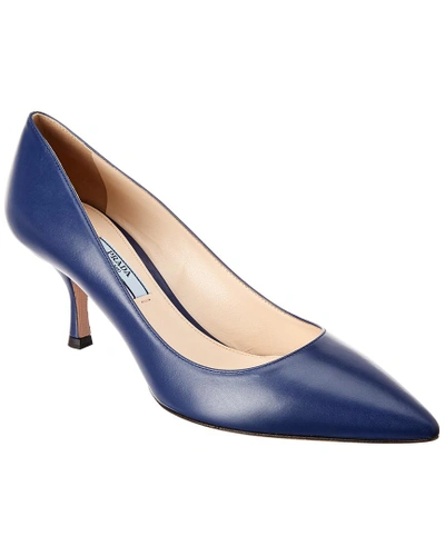 Shop Prada 65 Leather Pointy In Blue